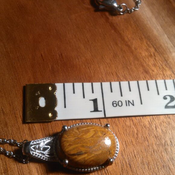 Script Stone Platinum Bond Pendant Stainless Steel Necklace - Picture 4 of 11